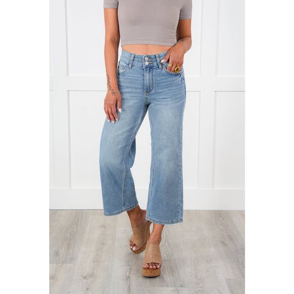 Judy Blue Double the Cool Cropped Wide Leg Jeans Womens Size 5/27 Stretch Denim - Picture 1 of 16